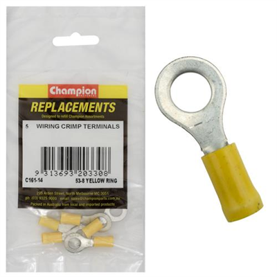 Champion 5/16in / 8mm Yellow Ring Terminal -5pk