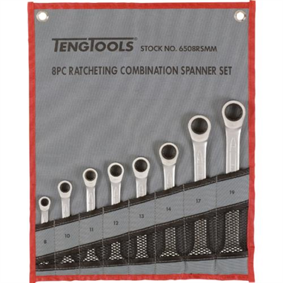 Teng 8pc Ratchet (Flat Type) Metric Spanner Set 8-19mm