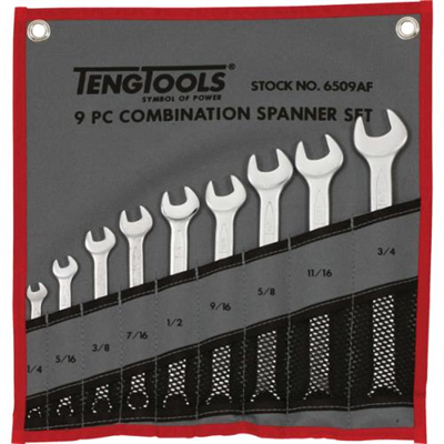 Teng 9pc Combination AF Spanner Set w/Wallet 1/4 - 3/4in