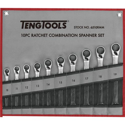 Teng 10pc Rev Ratchet Metric Spanner Set 10-19mm