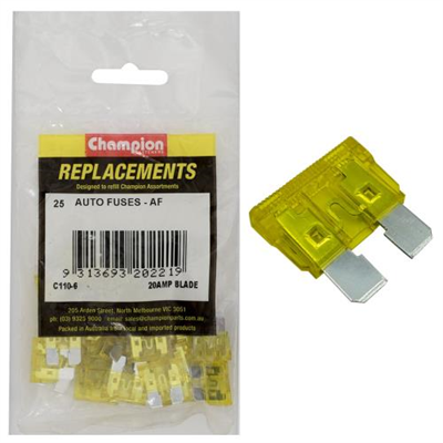 Champion AF 20Amp Standard Blade Fuse (Yellow) -25pk