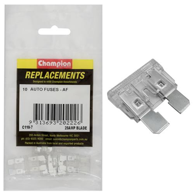 Champion AF 25Amp Standard Blade Fuse (Clear) -10pk