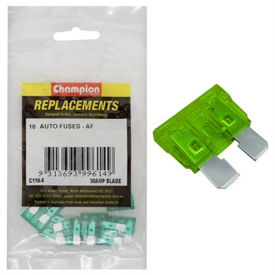 Champion AF 30Amp Standard Blade Fuse (Green) -10pk