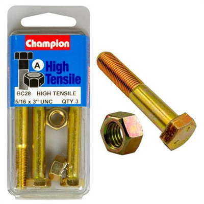 Champion 3 x 5/16in Bolt & Nut (A) - GR5