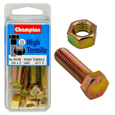 Champion 2in x 3/8in Bolt And Nut (B) - GR5