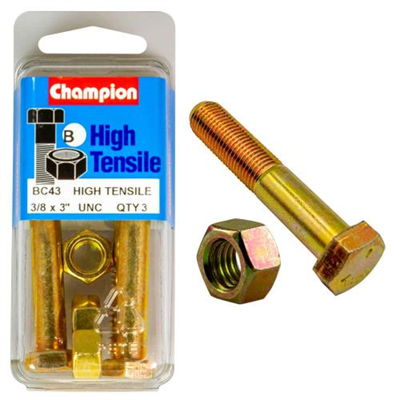 Champion 3 x 3/8in Bolt & Nut (B) - GR5