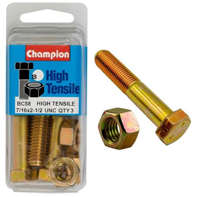 Champion 2-1/2in x 7/16in Bolt And Nut (B) - GR5
