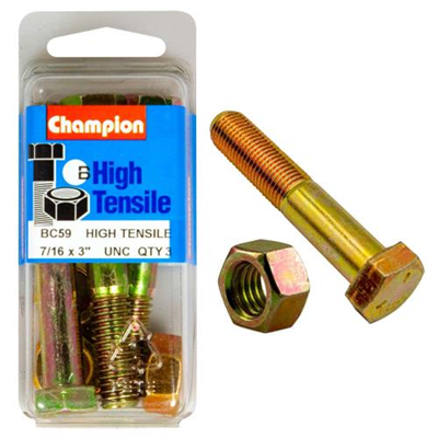 Champion 3in x 7/16in Bolt And Nut (B) - GR5