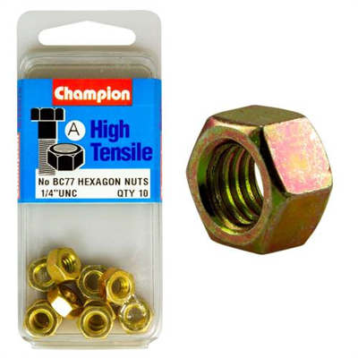 Champion 1/4in UNC Hex Nut (A) - GR5