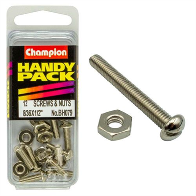 Champion 8/36in x 1/2in Fine Set Screw & Nut