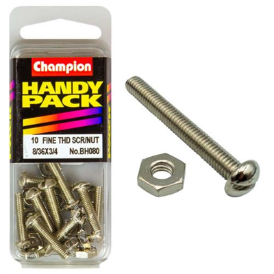 Champion 8/36in x 3/4in Fine Set Screw & Nut