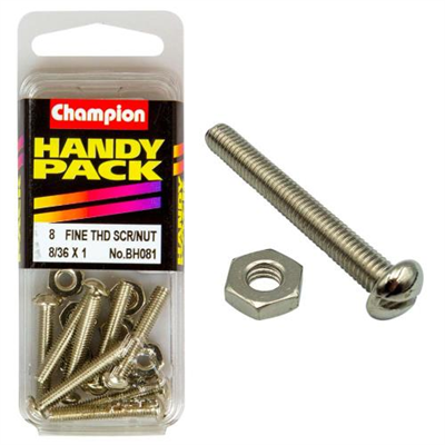 Champion 8/36in x 1in Fine Set Screw & Nut