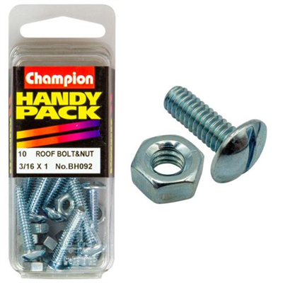 Champion 3/16in x 1 Roofing Bolt & Nut