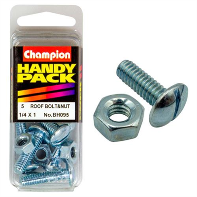 Champion 1/4in x 1in Roofing Bolt & Nut