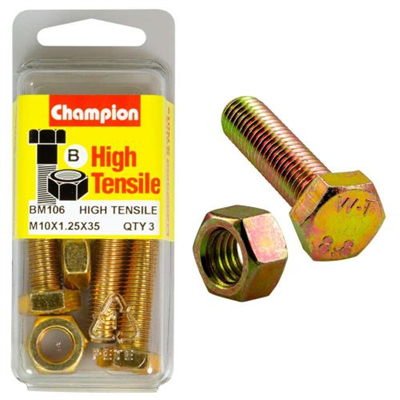 Champion M10 x 35 x 1.25 Set Screw & Nut (B) - GR8.8