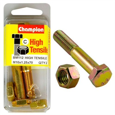 Champion M10 x 70 x 1.25 Bolt & Nut (C) - GR8.8