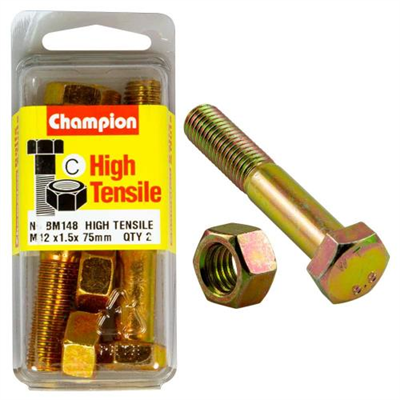 Champion M12 x 75 x 1.5 Bolt & Nut (C) - GR8.8