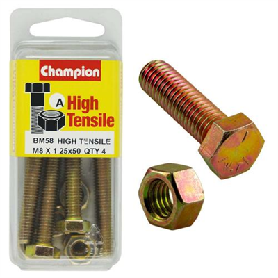Champion M8 x 50 Set Screw & Nut (A) - GR8.8