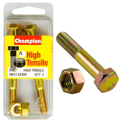 Champion M8 x 80 Bolt & Nut (A) - GR8.8