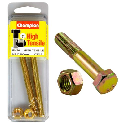 Champion M8 x 100 Set Screw & Nut (C) - GR8.8