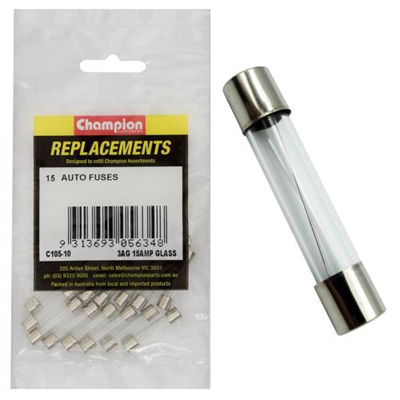 Champion 3Ag 15 Amp Glass Fuse -15pk