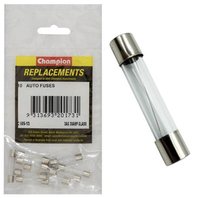 Champion 3Ag 30 Amp Glass Fuse -10pk