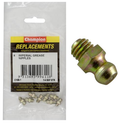 Champion 1/4in BSF Straight Grease Nipple -8pk