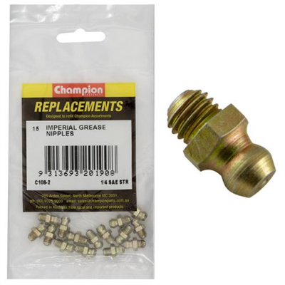 Champion 1/4in UNF (Sae) Straight Grease Nipple -15pk