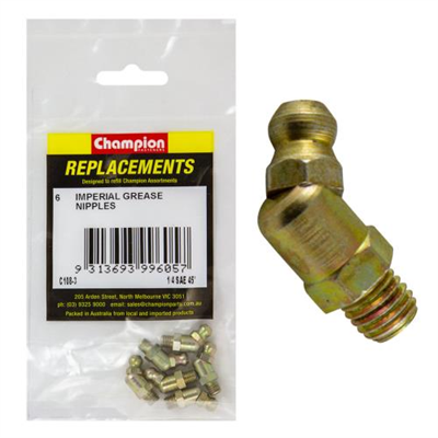 Champion 1/4in UNF (Sae) 45-Deg. Grease Nipple -6pk