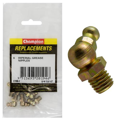 Champion 5/16in BSF 67.5-Deg. Grease Nipple -6pk
