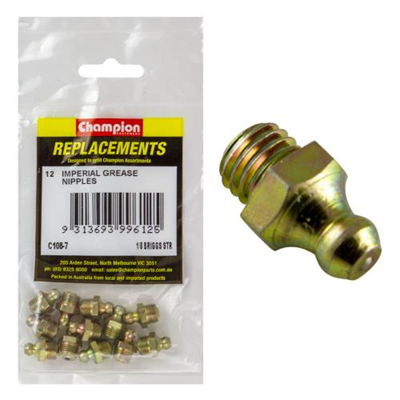 Champion 1/8in NPT (Briggs) Straight Grease Nipple -12pk