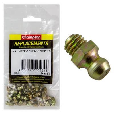 Champion M6 x 1.00mm Straight Grease Nipple -40pk
