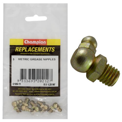 Champion M8 x 1.25mm 90-Deg. Grease Nipple -5pk
