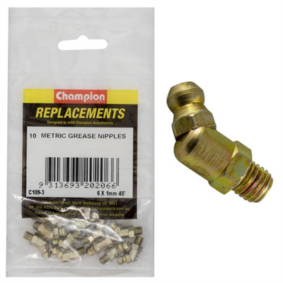 Champion M6 x 1.00mm 45-Deg. Grease Nipple -10pk