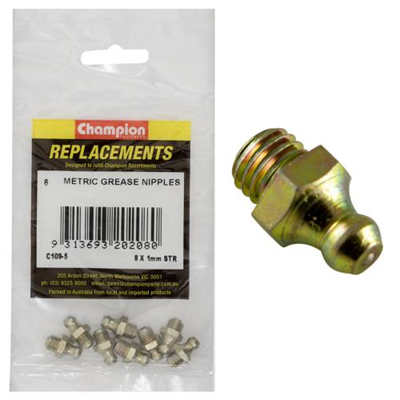 Champion M8 x 1.00mm Straight Grease Nipple -8pk
