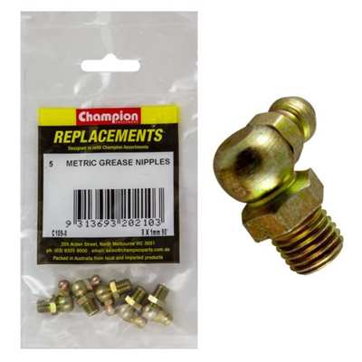 Champion M8 x 1.00mm 90-Deg. Grease Nipple -5pk