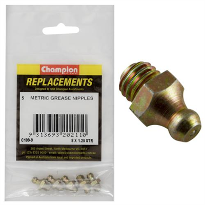 Champion M8 x 1.25mm Straight Grease Nipple -5pk