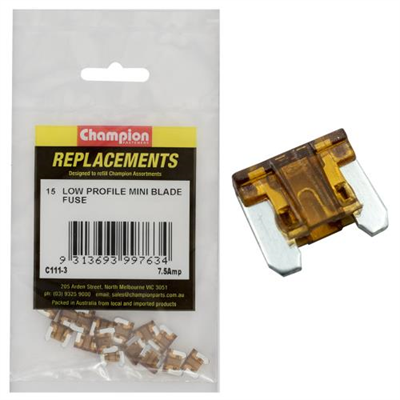 Champion 7.5Amp Low Profile Mini Blade Fuse (Brown) -15pk
