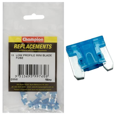 Champion 15Amp Low Profile Mini Blade Fuse (Blue) -15pk