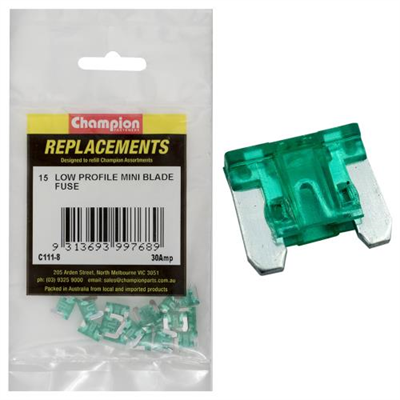 Champion 30Amp Low Profile Mini Blade Fuse (Green) -15pk