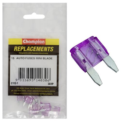 Champion 3Amp Mini Blade Fuse (Violet) -15pk