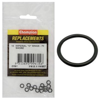 Champion 3/16in (I.D.) x 1/16in Imperial O-Ring -10pk