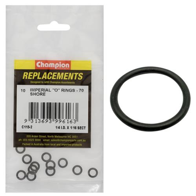 Champion 1/4in (I.D.) x 1/16in Imperial O-Ring -10pk