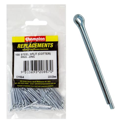 Champion 2.5mm x 25mm Steel Split (Cotter) Pin -100pk