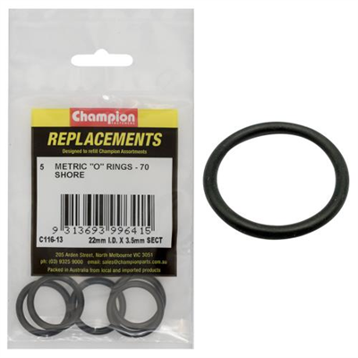 Champion 22mm (I.D.) x 3.5mm Metric O-Ring -5pk