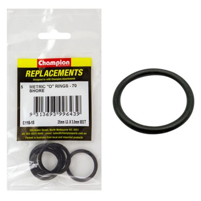 Champion 25mm (I.D.) x 3.5mm Metric O-Ring -5pk