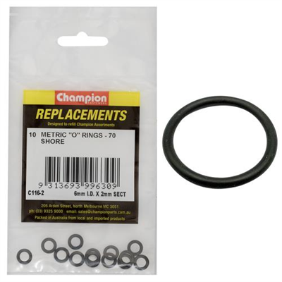 Champion 6mm (I.D.) x 2mm Metric O-Ring -10pk