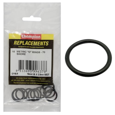 Champion 16mm (I.D.) x 2.5mm Metric O-Ring -10pk