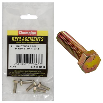 Champion 1/4in x 3/4in UNF Set Screw -Gr5 -5pk