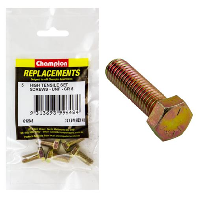 Champion 5/16in x 3/4in UNF Set Screw -Gr5 -5pk